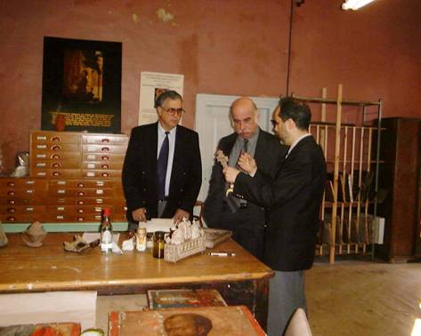 The visit of the Minister of Education and Culture Mr. Ouranios , Ioannidis and the Director of The Cultural Services Mr. Stelios Chatzistylis in 1999.